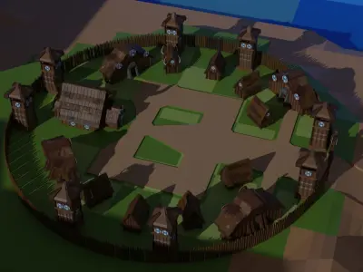 Low Poly Viking Town Low-poly 3D model