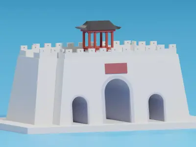 Chinese City Gate and Pavilion 3D model