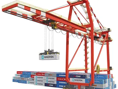 Port gantry crane with container terminal 3D model