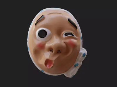 Hyottoko Mask Noh Theatre Mask Japanese Highpoly Midpoly Lowpoly Low-poly 3D model