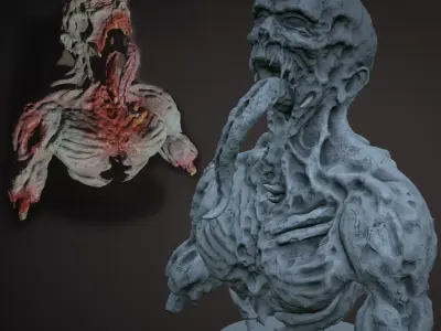 Printable zombie ghoul character bust model 3D print model