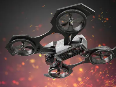Drone quadcopter flying in sky with flames 3D model