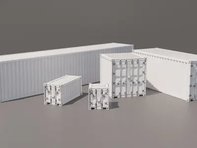 Containers - 5 sizes - Blue Low-poly 3D model