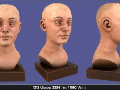 Antique Wooden Head Mannequin for Hats Wigs and Helmets Low-poly 3D model