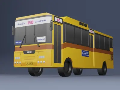 Yellow Thai bus Low poly v02 Low-poly 3D model