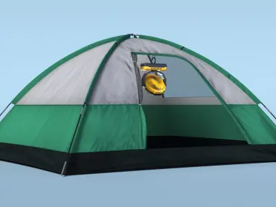 Portable Tent Ceiling Fan with Hook Attachment Yellow 3D model