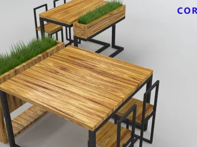 loft set of tables and chairs in a cafe or office v-ray Low-poly 3D model