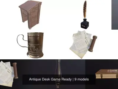 Antique Desk Game Ready 3D Model Pack