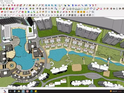 CITYSCAPE WITH BUILDINGS SKETCHUP MODEL RESIDENTIAL HOUSES 3D model