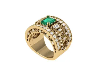 Emerald Art Deco Ring 3D print model 20
