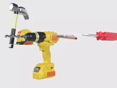 Installation pack Screwdriver Drill Screws Hammer Measure anchor 3D model
