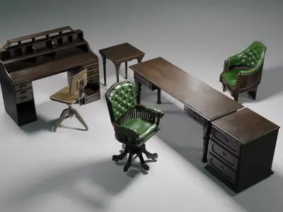 antique office furniture pack Low-poly 3D model