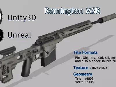 Remington Modular Sniper Rifle MSR Low-poly 3D model