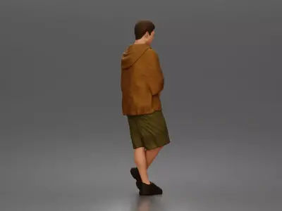 Man crosses arms wearing hoodie shorts sneakers relaxed 3D print model
