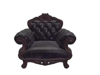 Victorian Tufted Leather Armchair Ornate Classic Furniture 3D model