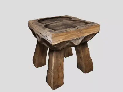 Medieval Rustic wooden Stool Low-poly 3D model