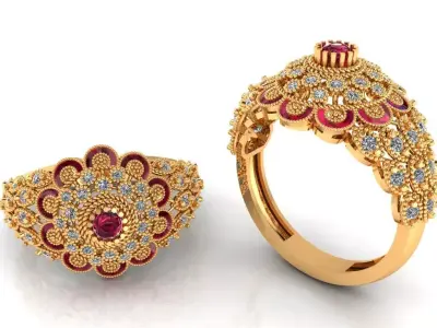 Women Ring 86 antique style enamel diamond wedding women ring 3D print model