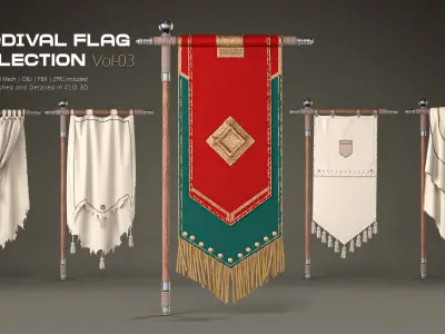 5 Medival Flag COLLECTION Vol 03 Low-poly 3D model