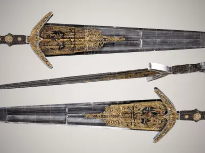 Cinquedea Short Sword Low-poly 3D model