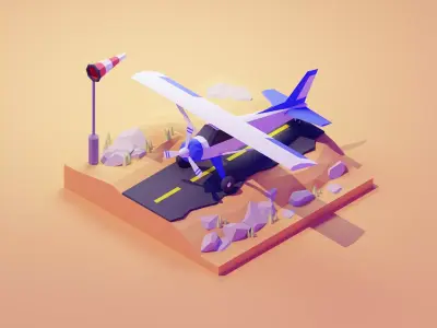 Aircraft Cartoon Low-Poly Low-poly game ready 3D model Low-poly 3D model