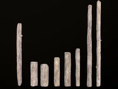 Old Wooden planks poles and beams 26 pieces 3D Model Collection