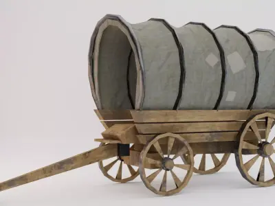 Wagon wooden covered Low-poly 3D model purchase