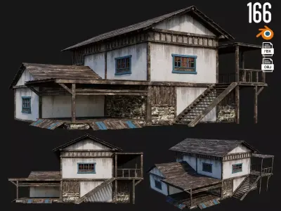 Old House Building 4K Textures GameReady 166 Low-poly 3D model