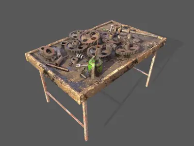 Old Workbench With Gears 3D model