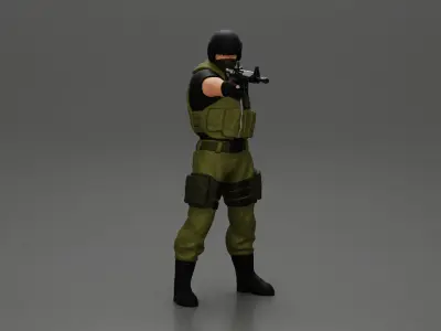Military man with tactical mastery wearing mask and holding gun 3D print model