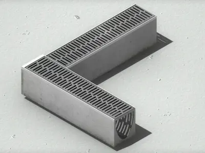 V200 Drain Channel Corner L Shape with End Cap 1m Concrete 3D model