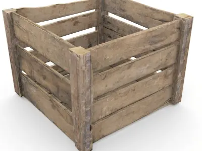 Wooden crate Low-poly 3D model 3