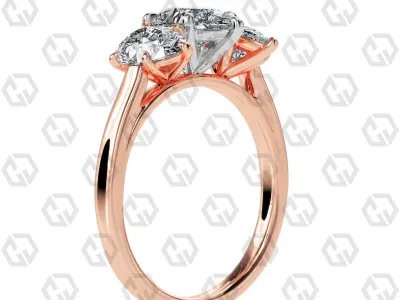 Ring 137 Pear 3 stone ring plain cathedral shank 3D print model