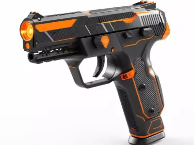 Cybernetic Pistol Orange Accents 3D model