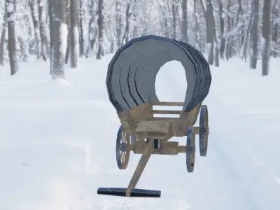 Wagon wooden covered Low-poly 3D model purchase