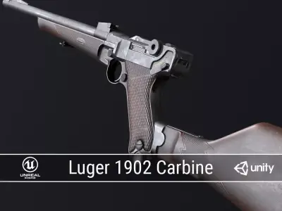 PBR Luger 1902 Carbine Low-poly 3D model
