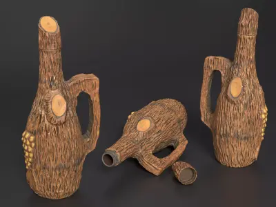 Rustic Ceramic Bottle Imitating Wood Low-poly 3D model