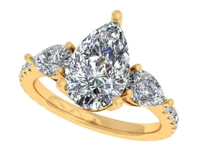 3ct Pear 3 Stone Ring 3D print model