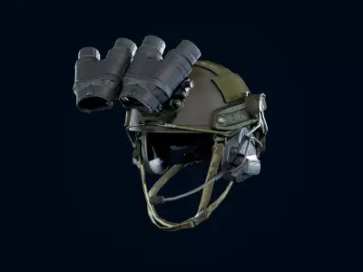 Military light helmet with night vision goggles Low-poly 3D model