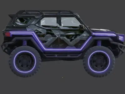 Cyberpunk Neon Tactical SUV Scout Low-poly 3D model