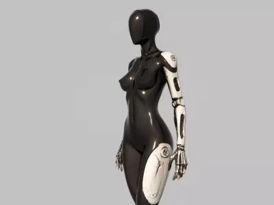 Sleek Black Female Cybernetic Android Low-poly 3D model