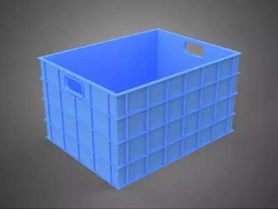 STANDARD RECTANGULAR BLUE PLASTIC CRATE BOX HANDHOLD CONTAINER 3D model
