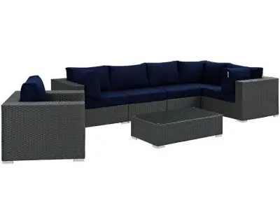 Tripp Wicker Rattan Seating Group Patio Conversation Chair 3D model
