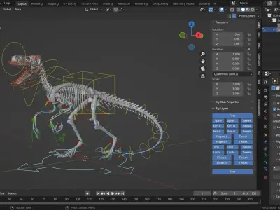 Atrociraptor Rigged Skeleton Low-poly 3D model