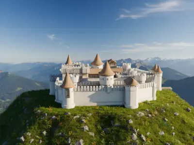 Grand Medieval Mountain Castle 3D Model Low-poly 3D model