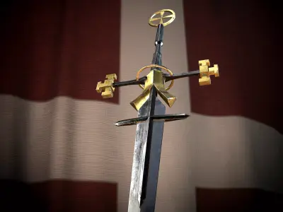 Medieval Great Templar sword Game ready Low-poly 3D model
