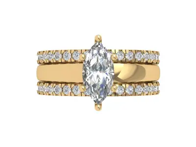 Marquise Ring Bridal Set 3D print model 2