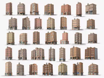 35 Apartment Building Collection Low poly 3D Model Pack purchase