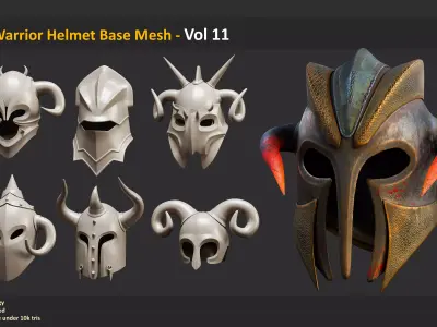 25 Warrior Helmet Base Mesh - Vol 11 Low-poly 3D model