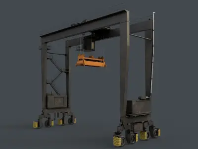 PBR Rubber Tyred Gantry Crane RTG V1 - Black Low-poly 3D model