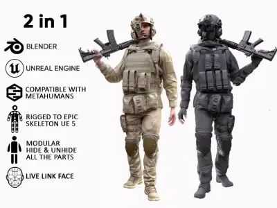 Mens Military Uniforms - Modular - Rigged 3D Model Pack